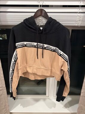 adidas Two-Tone Cropped Hoodie in Black and Beige